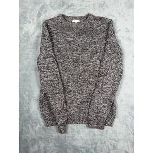 Reiss Mens Marled Knit Crew Neck Sweater Burgundy Grey Cotton Blend Size M